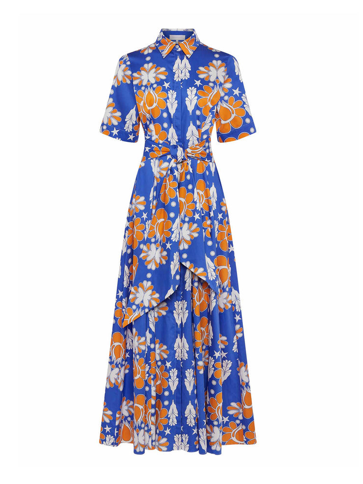 Geo flower blue Posie cotton maxi dress