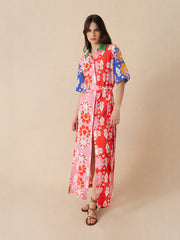 Geo flower multi Penny linen maxi dress