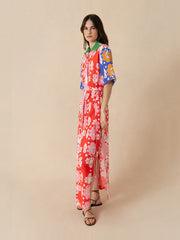 Geo flower multi Penny linen maxi dress
