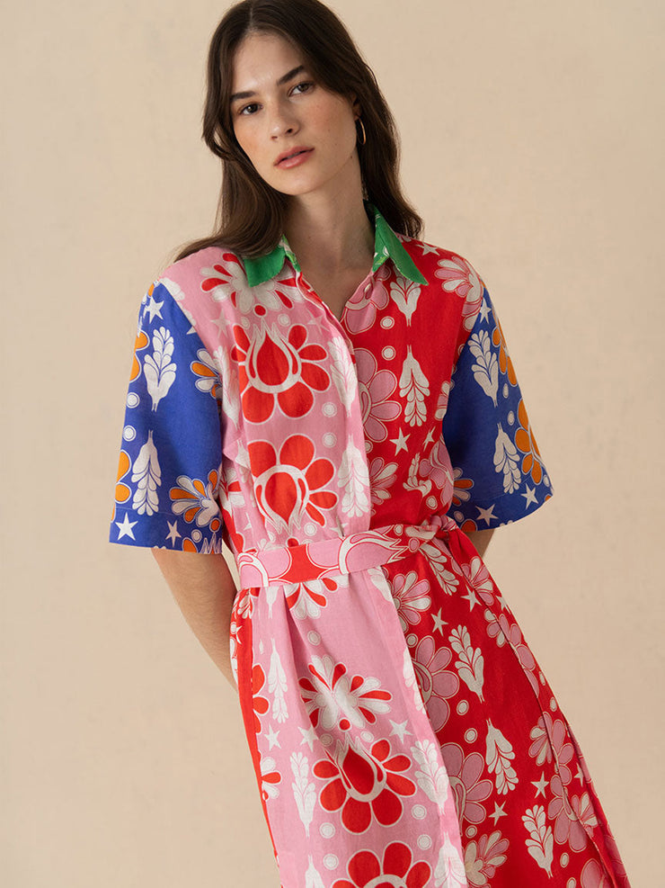 Geo flower multi Penny linen maxi dress