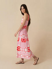 Geo flower pink Ninet cotton midi dress