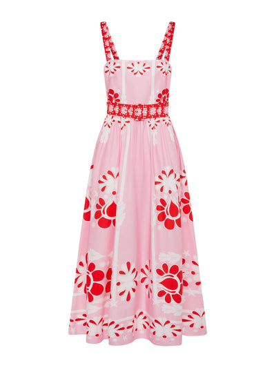 Borgo De Nor Geo flower pink Ninet cotton midi dress at Collagerie