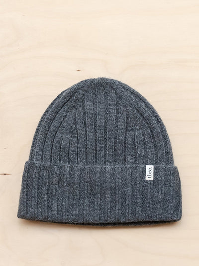 TBCo Cashmere and merino beanie in charcoal melange at Collagerie