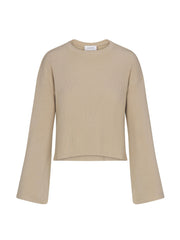 Bell sleeve rib knit boxy crop jumper Clothing Anemos Taupe XS  - Collagerie