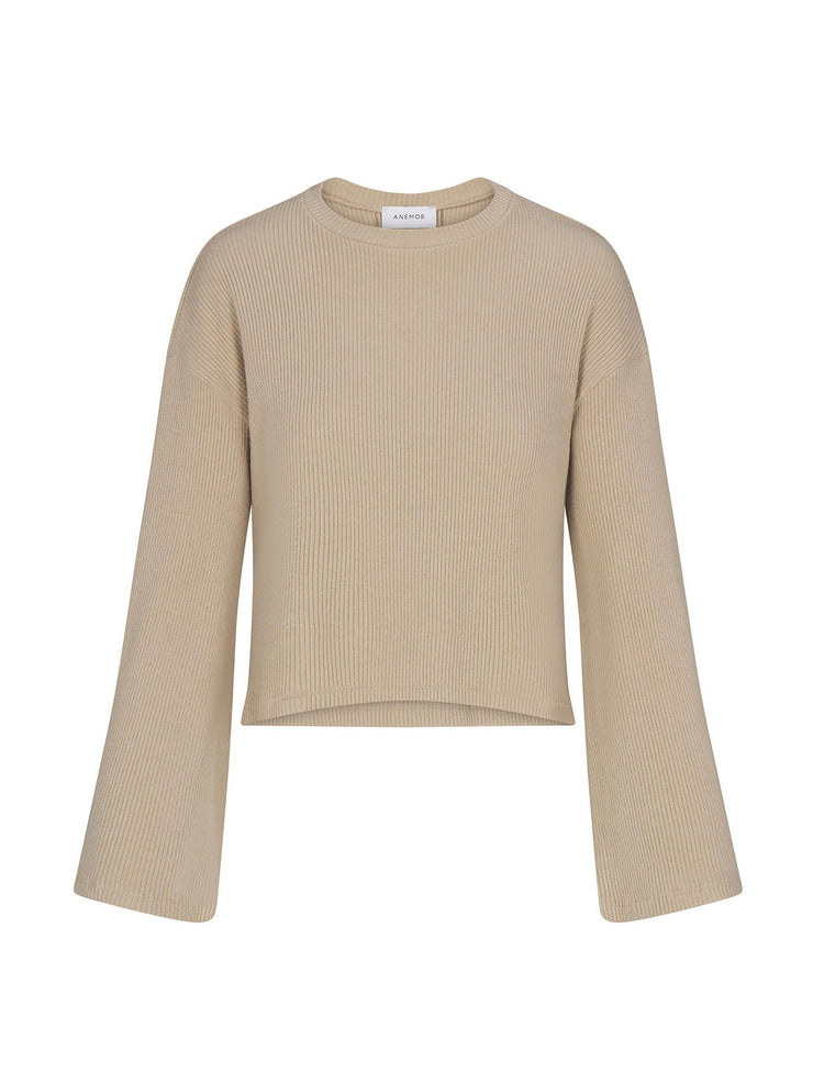 Bell sleeve rib knit boxy crop jumper Clothing Anemos Taupe XS  - Collagerie