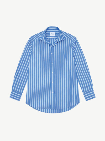 With Nothing Underneath The Blue Multi Stripe fine poplin Boyfriend shirt at Collagerie