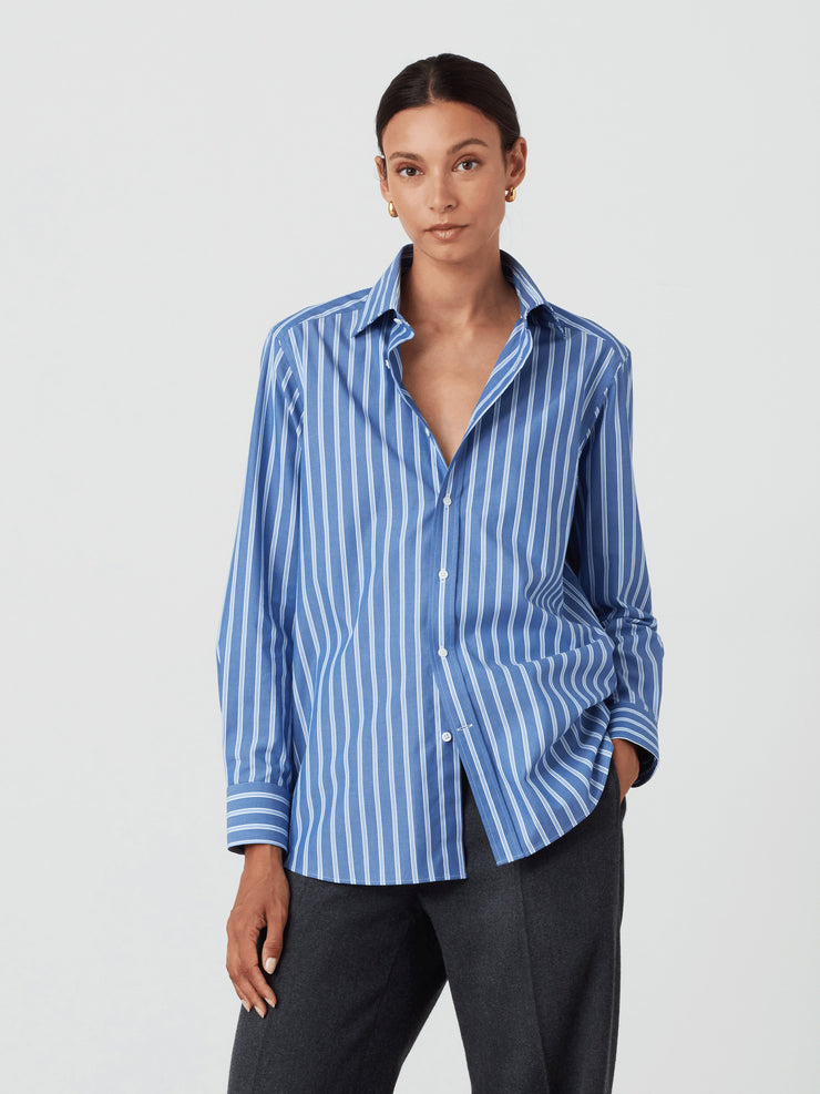 The Boyfriend shirt in blue multi-stripe poplin Clothing With Nothing Underneath    - Collagerie