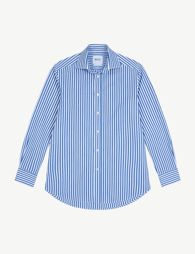 With Nothing Underneath The Royal Blue Stripe fine poplin Boyfriend shirt at Collagerie