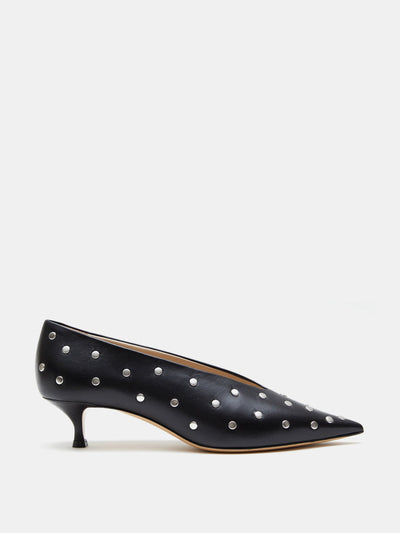 Le Monde Beryl Studded black leather Babouche kitten heels at Collagerie