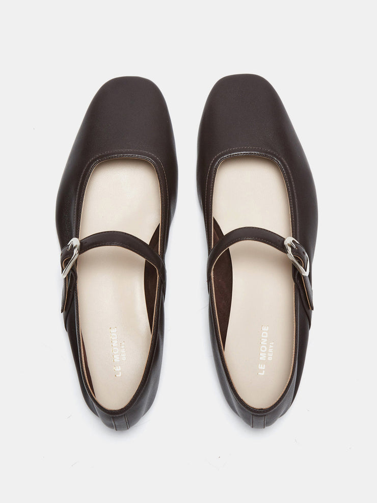 Chocolate leather ballet Mary Jane flats Shoes Le Monde Beryl    - Collagerie