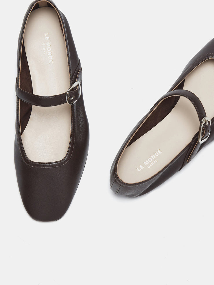 Chocolate leather ballet Mary Jane flats Shoes Le Monde Beryl    - Collagerie