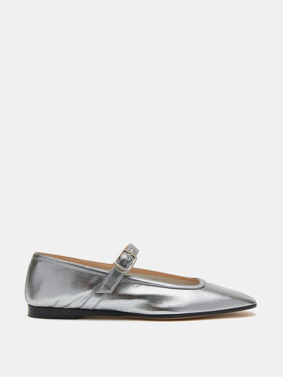 Le Monde Beryl Silver leather ballet Mary Jane flats at Collagerie