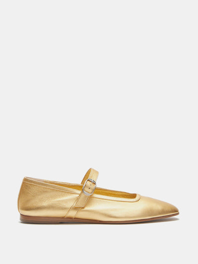 Le Monde Beryl Yellow gold leather ballet Mary Jane flats at Collagerie