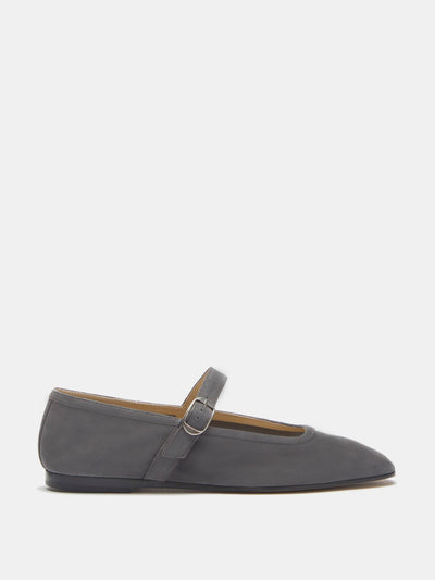 Le Monde Beryl Anthracite suede ballet Mary Jane flats at Collagerie