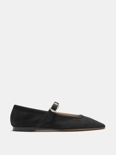 Le Monde Beryl Black suede ballet Mary Jane flats at Collagerie