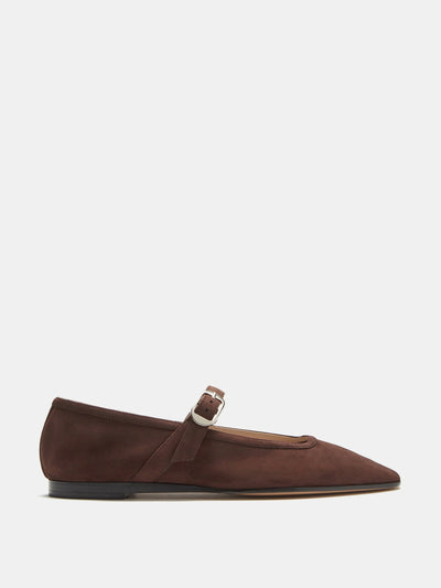 Le Monde Beryl Chocolate suede ballet Mary Jane flats at Collagerie