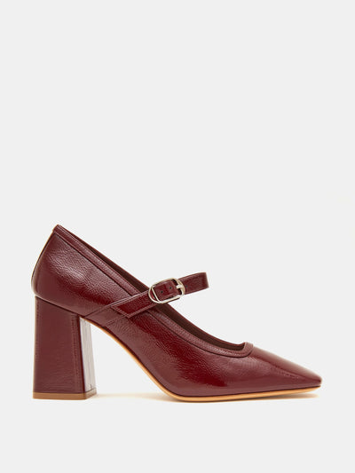 Le Monde Beryl Oxblood patent leather ballet Mary Jane pumps at Collagerie