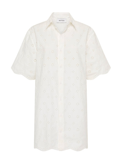 Matteau White floral broderie mini shirt dress at Collagerie