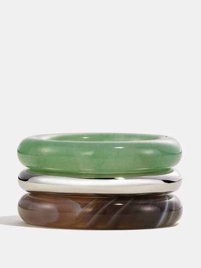 By Pariah Botswana agate and green aventurine Stone trilogy stack ring at Collagerie