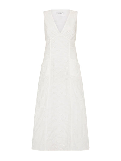 Matteau White floral broderie plunge dress at Collagerie