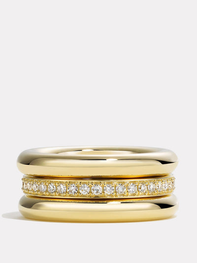 By Pariah Triple gold and diamond pinky ring stack at Collagerie