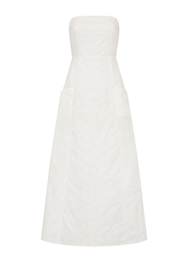 Matteau White floral broderie strapless dress at Collagerie