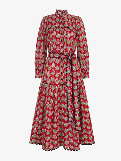 Pink City Prints Burgundy buta Margot dress at Collagerie