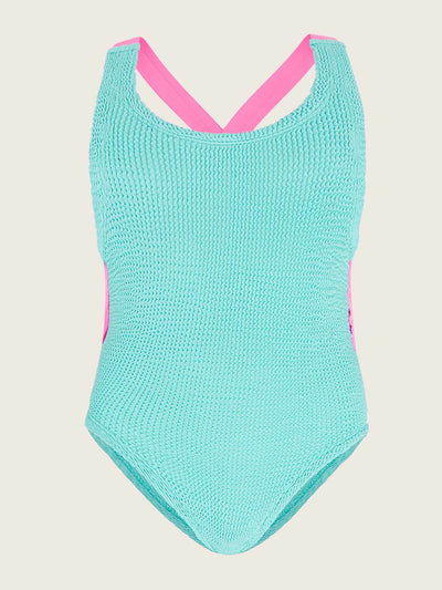 Hunza G Aqua and bubblegum baby Lara swimsuit at Collagerie