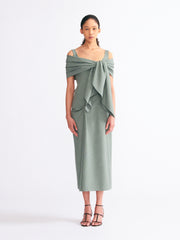 Barlowa scarf tie dress in khaki summer wool