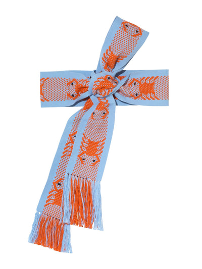 Pippa Holt Hand woven wide baby blue and orange belt at Collagerie