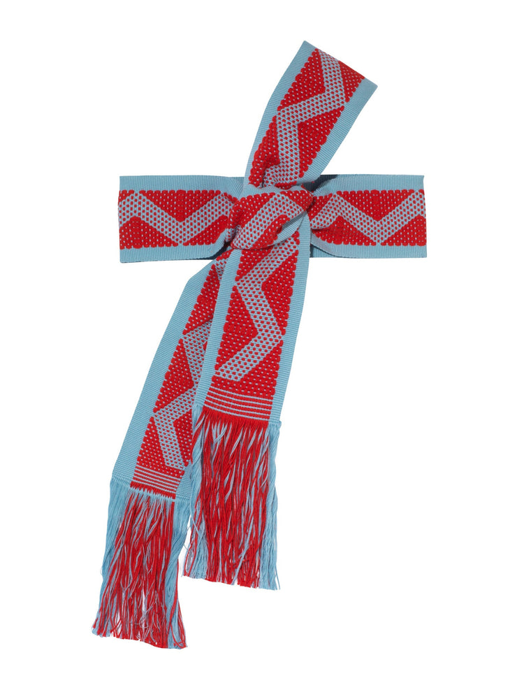 Hand woven wide pale blue and red belt Accesories Pippa Holt    - Collagerie