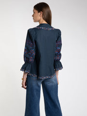 Navy embroidered Rue blouse