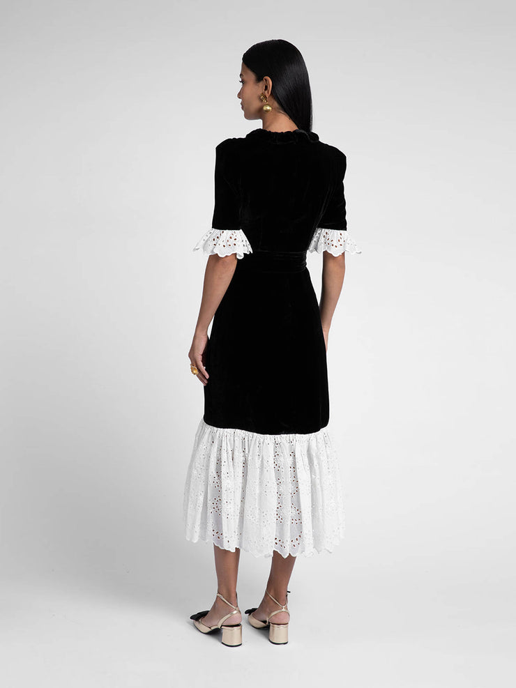 Aster black silk velvet dress