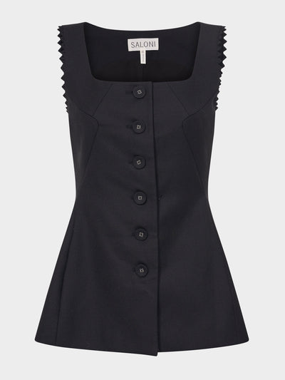 Saloni Black Bibba sleeveless jacket at Collagerie