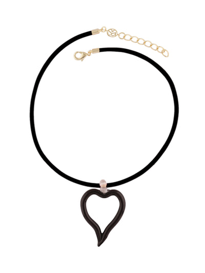 Sandralexandra XL heart of glass black and black leather cord necklace at Collagerie