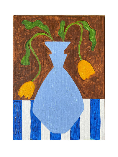 Rose England London Blue Vase on Stripes oil painting at Collagerie