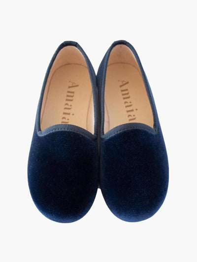 Amaia Navy vvelvet slipper shoes at Collagerie