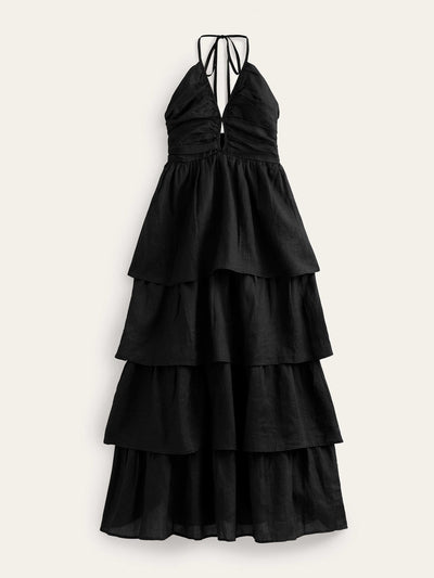 Boden Black ruched tiered maxi dress at Collagerie