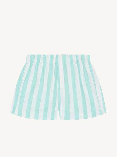 With Nothing Underneath The Boxer: Weave, Mint stripe shorts at Collagerie