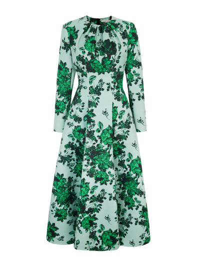 Emilia Wickstead Brita Dress in Green Festive Bouquet Taffeta Faille at Collagerie