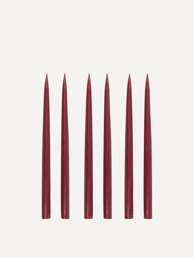 Rebecca Udall Danish taper candles in burgundy (set of 6) at Collagerie