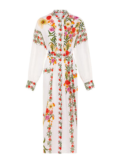 Borgo De Nor Camilla linen maxi dress in Vila Floral white at Collagerie