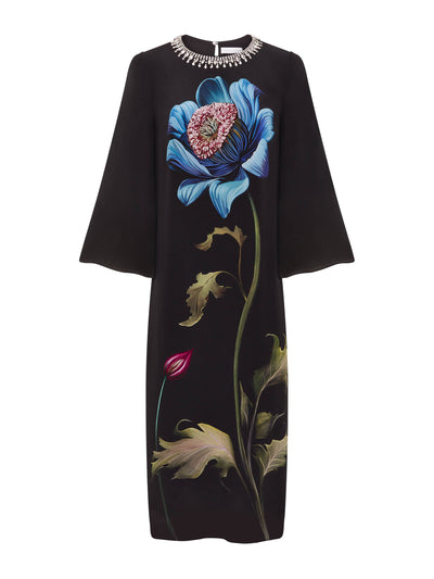 Borgo De Nor Painterly flower Capucine crepe midi dress at Collagerie