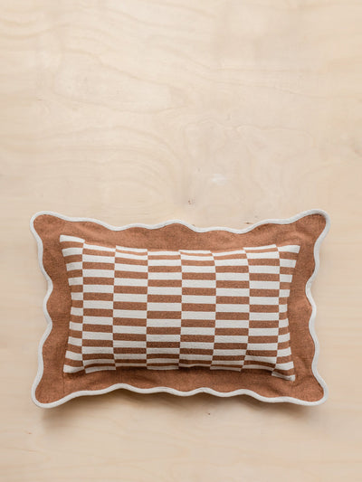 TBCo Cotton cushion cover in camel checkerboard at Collagerie