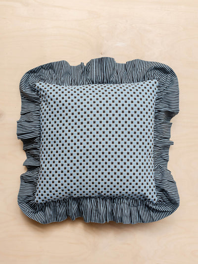 TBCo Cotton cushion cover in reversible blue celestial stripe at Collagerie