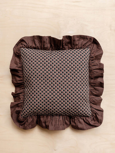 TBCo Cotton cushion cover in reversible brown celestial stripe at Collagerie