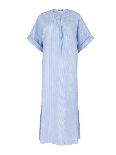 Mondo Corsini Chloe blue and white stripe linen weave dress at Collagerie