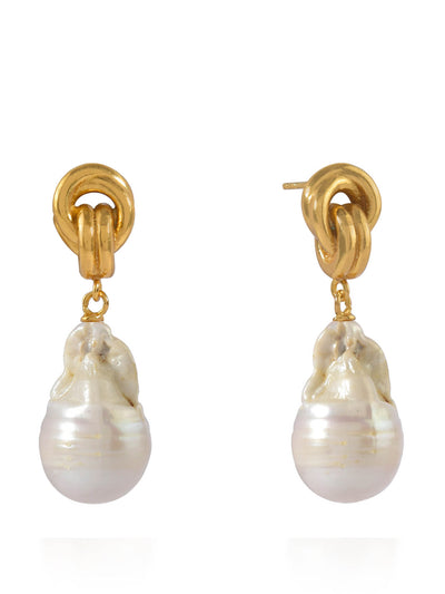 Shyla Jewellery Baroque Pearl chunky knot earrings at Collagerie