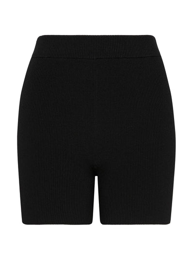 Matteau Black cropped knit bike short at Collagerie