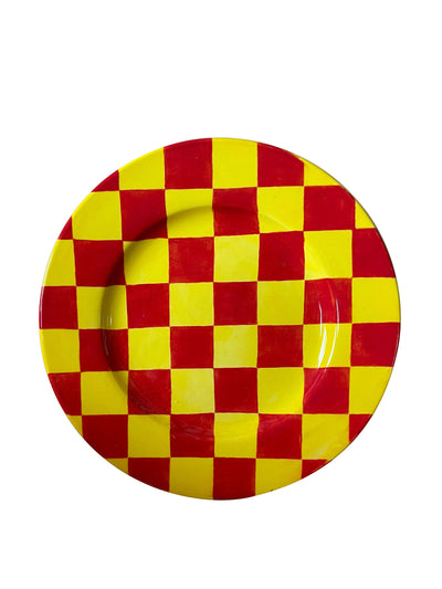 Silo Studio Checkmate plate, red and yellow at Collagerie